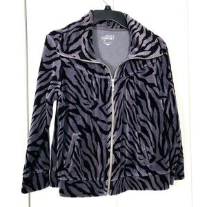Vtg Style & Co Sport Women's Velour Purple & Black  Full Zip Jacket Large